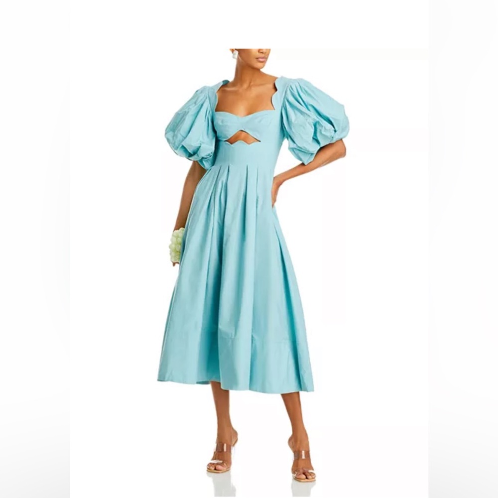 Farm Rio Cotton Cut-Out Midi-Dress in Grey Blue